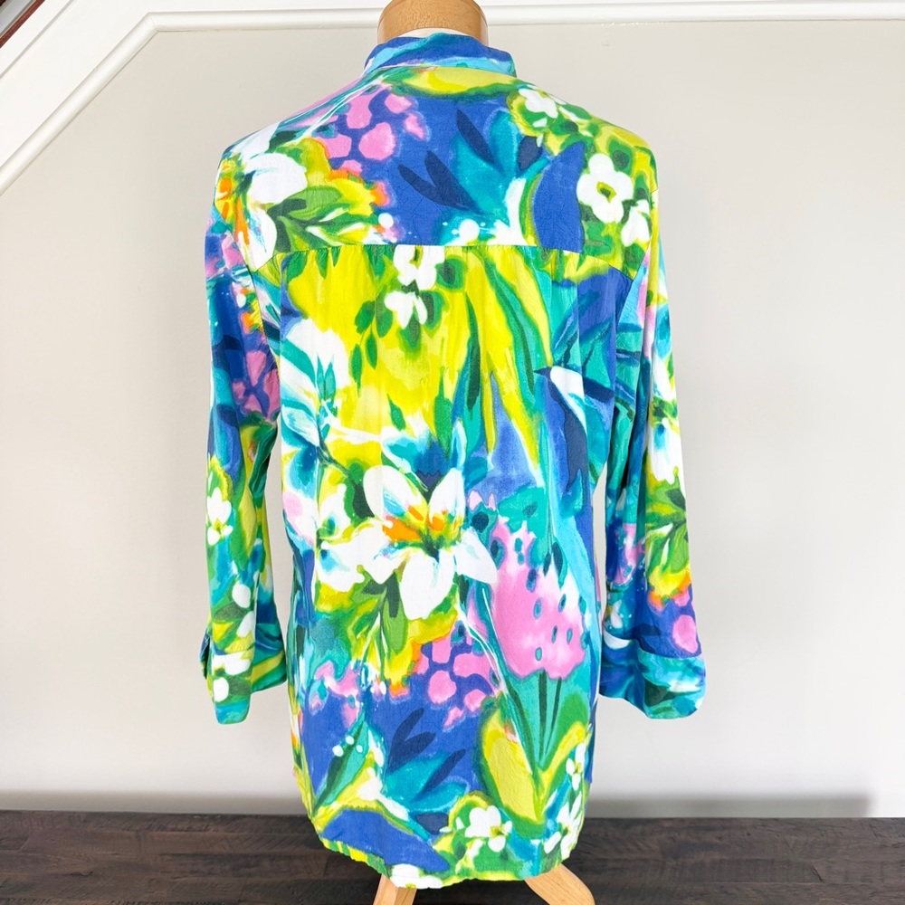 JAMS World Floral Tunic Shirt 3/4 Button Down Womens Small - Picture 2 of 8